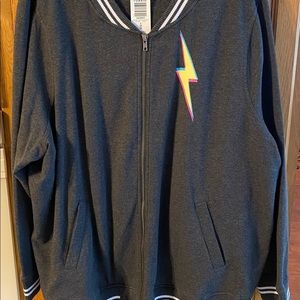 NWT TORRID Relaxed Bomber Jacket Fleece Lovesick Skull Bolt Charcoal Size 5.